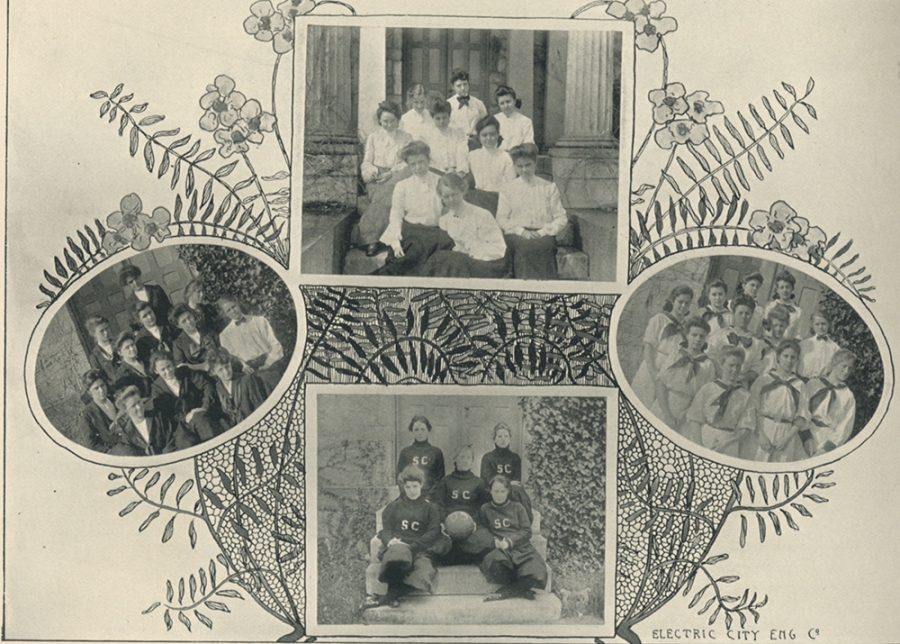 A page from the 1905 Halcyon featuring its women athletes.